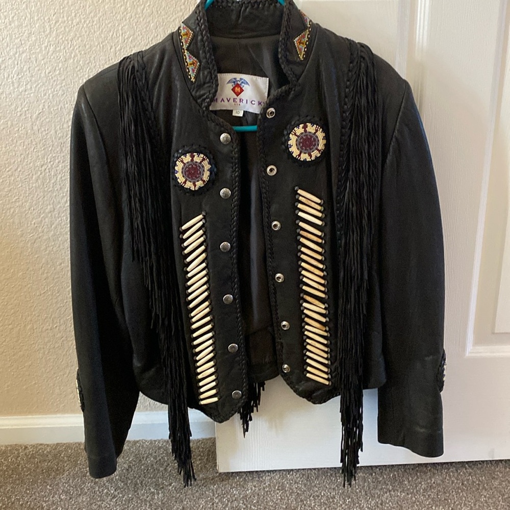Vintage Maverick Leather beaded and fringe jacket.